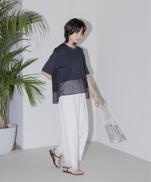 ★【新品】エイミーロウ サイドラインクロップドレースパンツ 今季 完売品 BK★ サイドラインクロップドレースパンツ Eimee Law(エイミーロウ