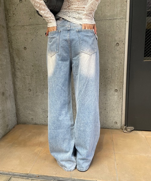 レース付きワイドレッグデニムパンツ 楽天市場】刺繍レース付きデニムワイドパンツ 秋新作 九分丈