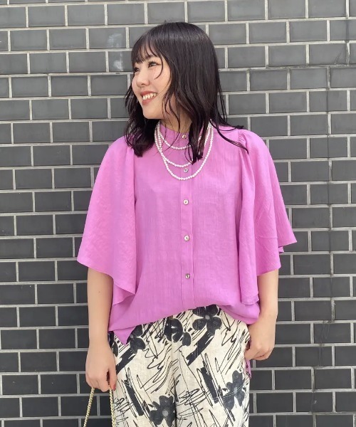 ROSE BUD SATIN SLEEVE CUTSAW ローズバッド トップス ROSE BUD（ローズバッド） ブラウス シャツ FLARE SLEEVE BLOUSE