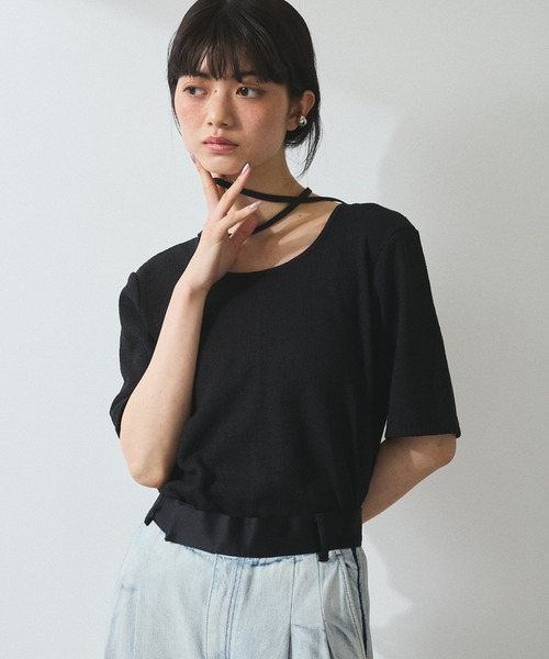 新品ADAM ET ROPE' 【WEB限定】ブークレリブリボンTシャツ ADAM ET ROPE' tシャツ 「WEB限定」ブークレリブリボンTシャツ