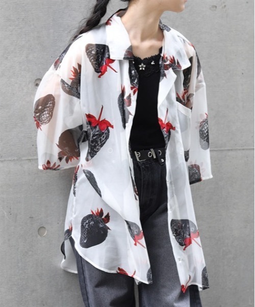 AAA様　ご依頼品 AXESーX シャツ イチゴプリントシアーシャツ メンズ : ZOZOTOWN