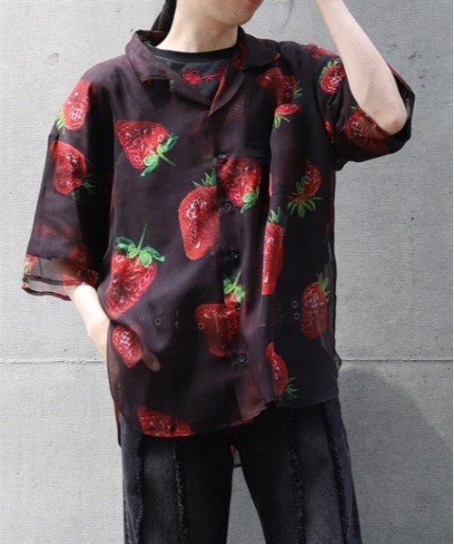 AXESーX シャツ イチゴプリントシアーシャツ メンズ : ZOZOTOWN