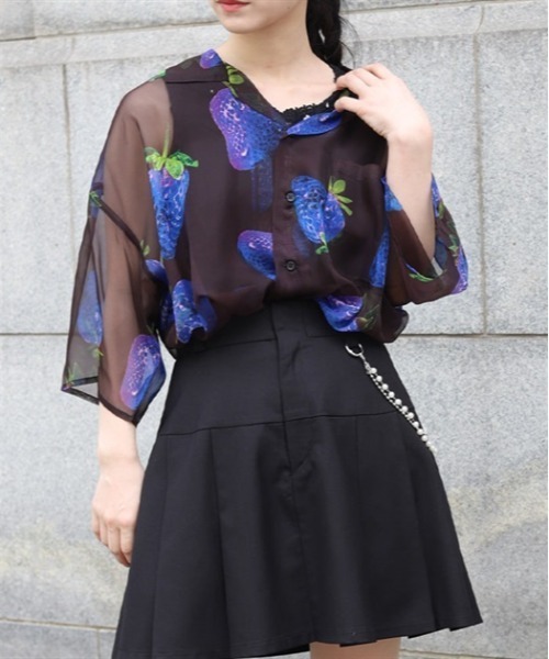 シアープリントシャツ AXESーX シャツ イチゴプリントシアーシャツ メンズ : ZOZOTOWN
