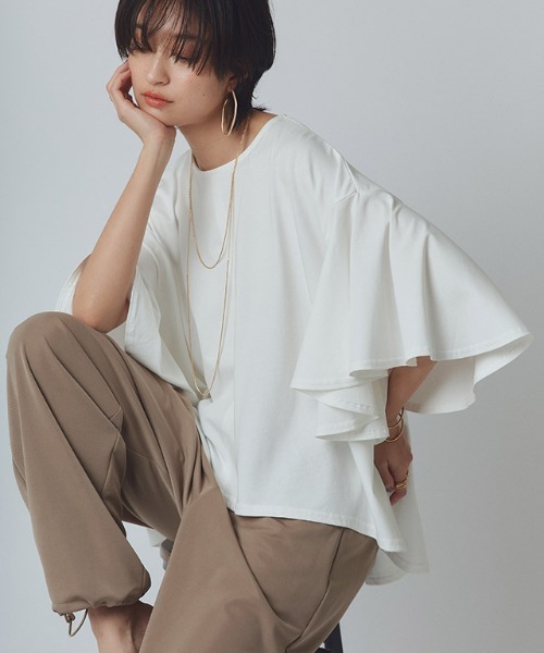 tシャツ オーバーフリルTシャツ レディース