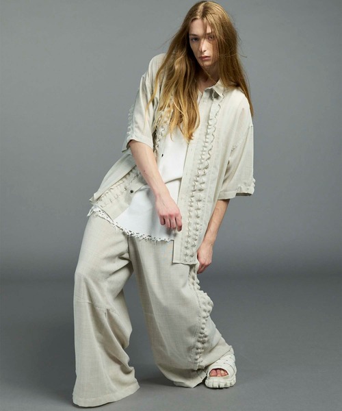 Open Yy フリル付きホワイトショートスリーブシャツ MAISON SPECIAL シャツ 「UNISEX」Prime-Over Frill Short