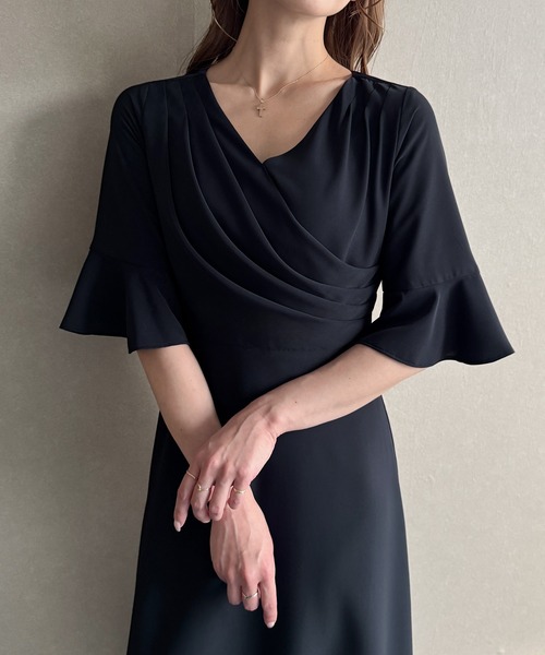 JUNOAH（ジュノア） ワンピース 半袖 カシュクールドレープワンピース