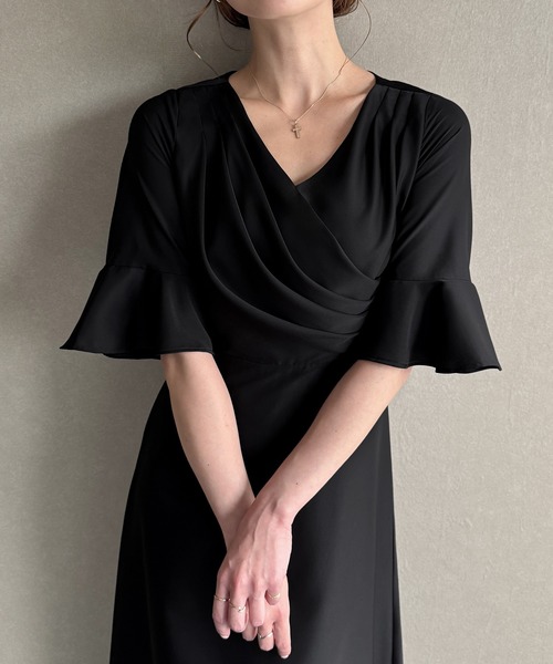 JUNOAH（ジュノア） ワンピース 半袖 カシュクールドレープワンピース