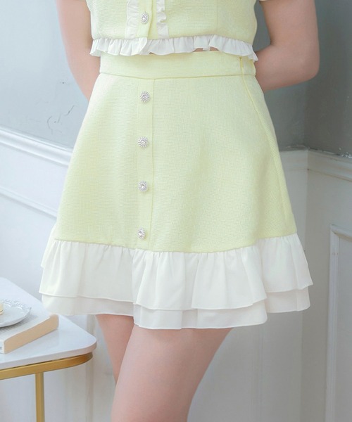 PriCHOU スカート Frill Tweed Skirt/フリルツイードスカート