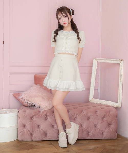 PriCHOU スカート Frill Tweed Skirt/フリルツイードスカート