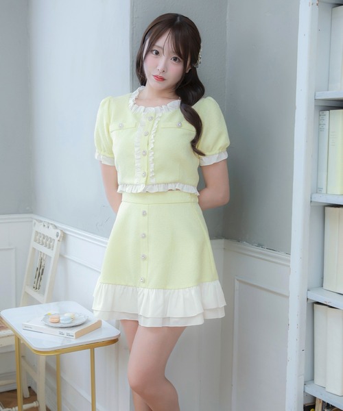 PriCHOU スカート Frill Tweed Skirt/フリルツイードスカート