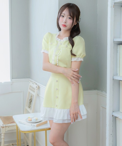 PriCHOU スカート Frill Tweed Skirt/フリルツイードスカート