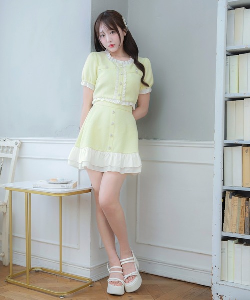 PriCHOU スカート Frill Tweed Skirt/フリルツイードスカート