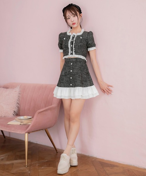 スカート Zip up Pencil Tweed Skirt Zip up Pencil Tweed Skirt - monotsuku-mag.com