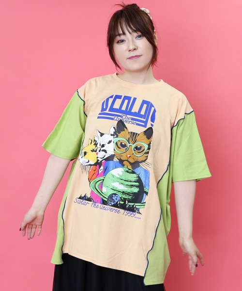 スカラー152708：惑星とネコ柄 切替チュニック 152708：惑星とネコ柄 切替チュニック（チュニック）｜ScoLar