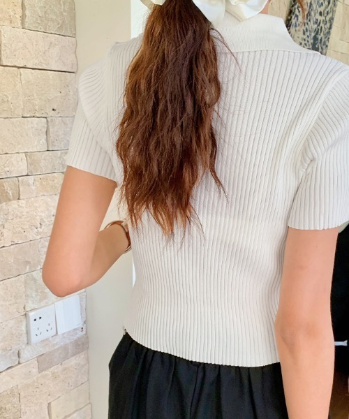 ReRe tシャツ フロントジップリブニットトップス レディース