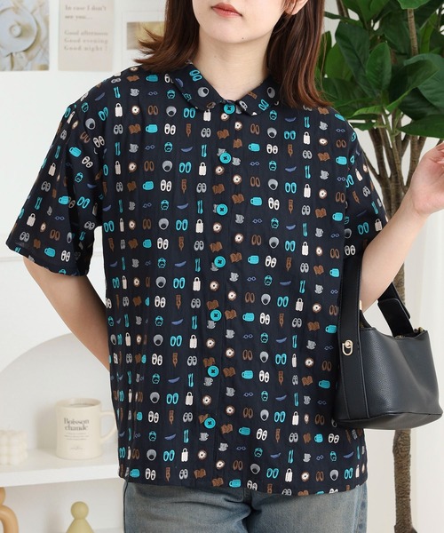 ブラウス シャツ EMAGO お出かけ総柄刺繍シャツ レディース