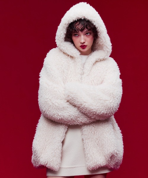 eimy istoire フェイクファーコンビジャケット ホワイト スリーブ