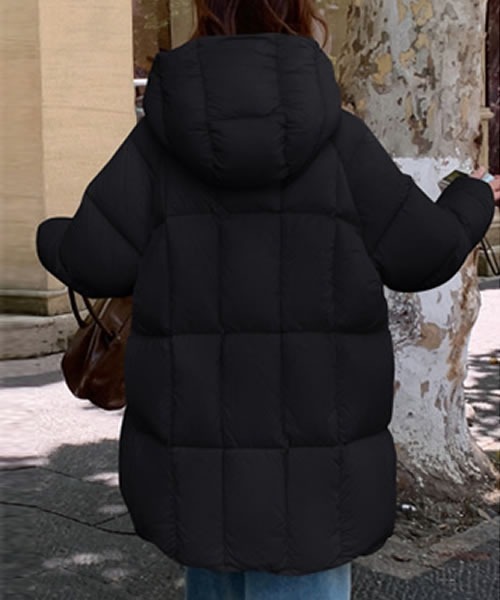 ダウンコート ダウンジャケット フード付きミドル丈ふんわりダウン
