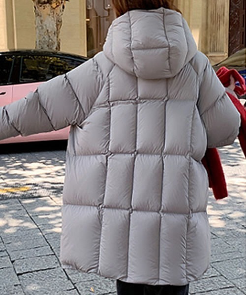 ダウンコート フード付き ダウンコート ダウンジャケット フード付きミドル丈ふんわりダウン