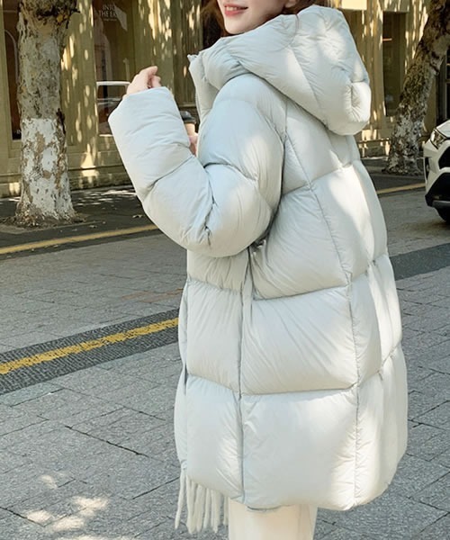 ダウンコート ダウンジャケット フード付きミドル丈ふんわりダウン