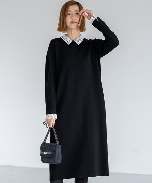 23区（ニジュウサンク） ワンピース ヴィスコースストレッチ レース襟