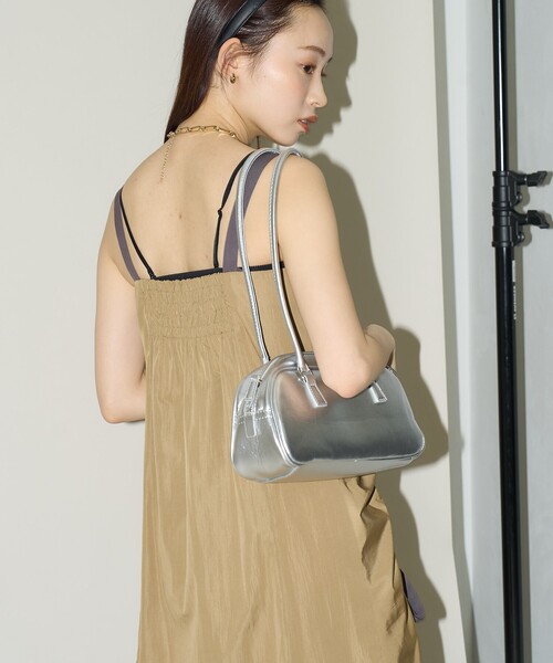 「PUBLUX」 キャミソールワンピース フリ- チャコールグレー レディース_画像3