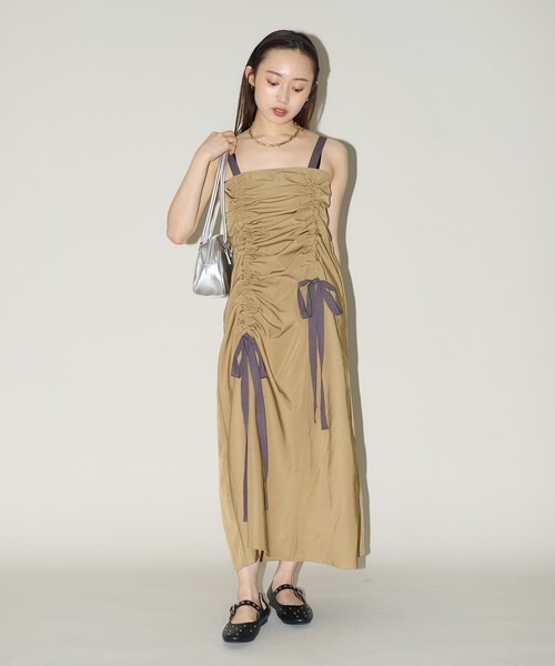 「PUBLUX」 キャミソールワンピース フリ- チャコールグレー レディース_画像5