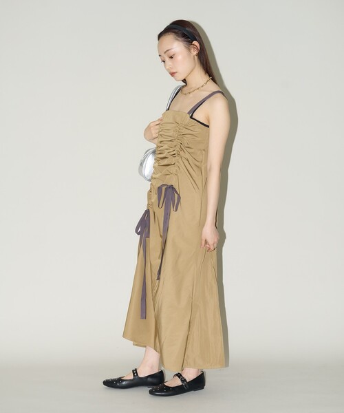 「PUBLUX」 キャミソールワンピース フリ- チャコールグレー レディース_画像6