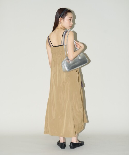 「PUBLUX」 キャミソールワンピース フリ- チャコールグレー レディース_画像7