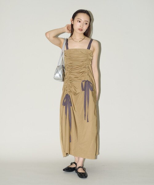 「PUBLUX」 キャミソールワンピース フリ- チャコールグレー レディース_画像8