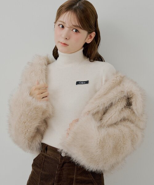 Chico（チコ） ニット セーター 胸ロゴラメタートルニット レディース