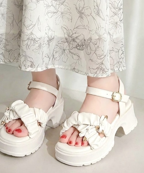 m*様 リボンデザイン 厚底サンダル ホワイト mily bilet 厚底 サンダル 夏 「mily bilet」ふわふわで歩きやすく