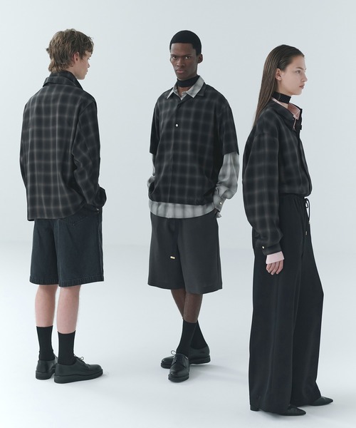 CULLNI クルニ ウインドペンチェック チンタブ プルオーバー ブラック 1 CULLNI（クルニ） シャツ Ombre Check Chin Tab Long Sleeve Shirt