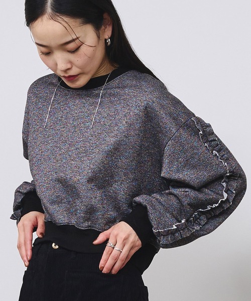 ROSE BUD（ローズバッド） トレーナー スウェット LAME RUFFLE SLEEVE
