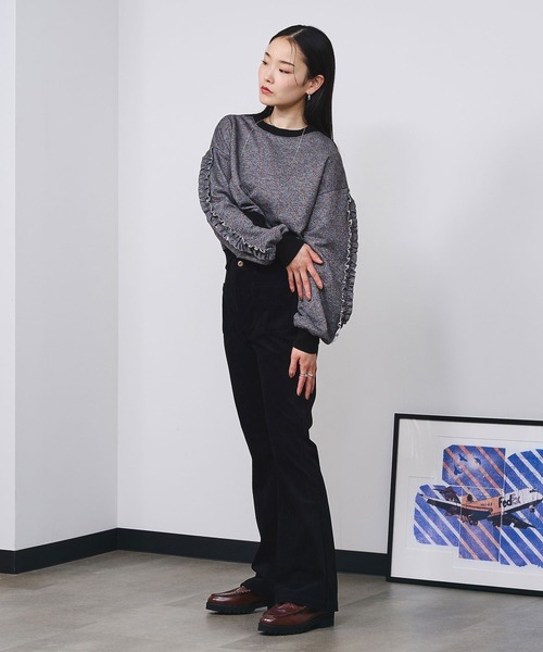 ROSE BUD(ローズバッド) トレーナー スウェット LAME RUFFLE SLEEVE ROSE BUD(ローズバッド) トレーナー スウェット LAME RUFFLE SLEEVE