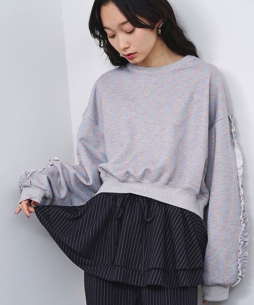 ROSE BUD（ローズバッド） トレーナー スウェット LAME RUFFLE SLEEVE