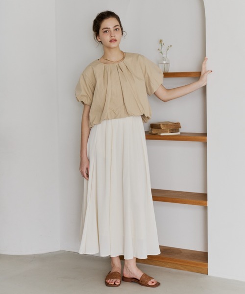 OLUN tシャツ 半袖 balloon tuck blouse/バルーンタックブラウス