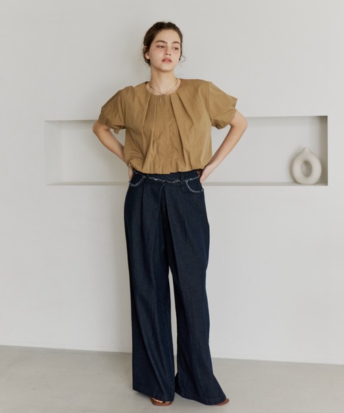 OLUN tシャツ 半袖 balloon tuck blouse/バルーンタックブラウス