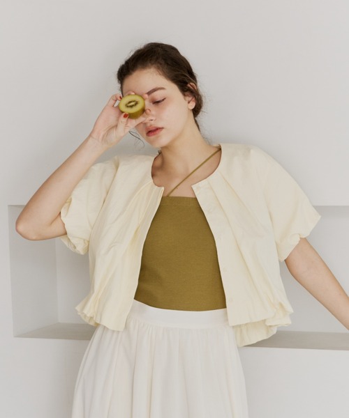 OLUN tシャツ 半袖 balloon tuck blouse/バルーンタックブラウス