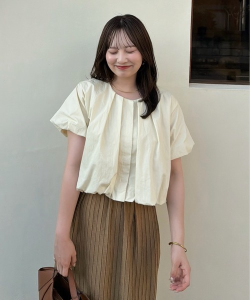 OLUN tシャツ 半袖 balloon tuck blouse/バルーンタックブラウス