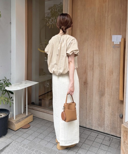 OLUN tシャツ 半袖 balloon tuck blouse/バルーンタックブラウス 
