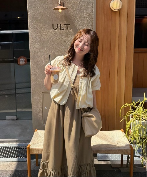 OLUN tシャツ 半袖 balloon tuck blouse/バルーンタックブラウス 