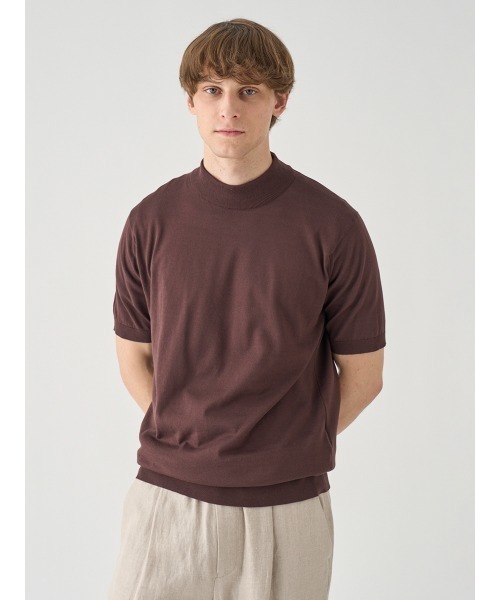 セーター ニット モックネック半袖コットンニットＴシャツ メンズの画像