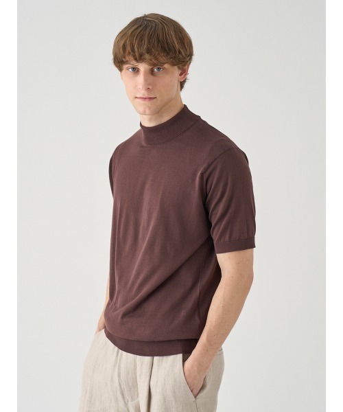 セーター ニット モックネック半袖コットンニットＴシャツ メンズの画像