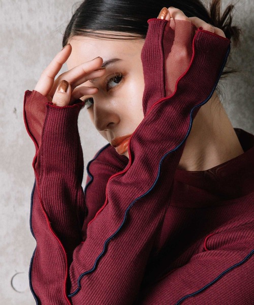 「MARECHAL TERRE」 長袖カットソー MEDIUM ワインレッド レディース_画像9