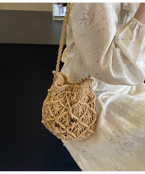 かごバッグ カゴバッグ マクラメ編み巾着ショルダーバッグ : ZOZOTOWN