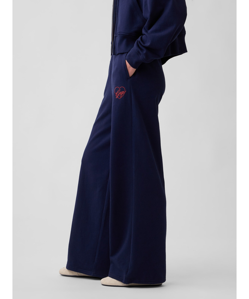 ワイドパンツ スウェットパンツ ジャージ フレンチテリー ハート GAPロゴ バギー ワイドスウェットパンツ レディースの画像