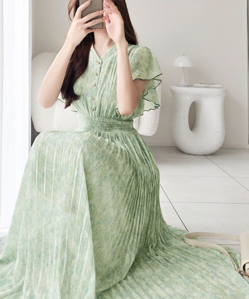 「mily bilet」 半袖ワンピース LARGE グリーン レディース_画像6