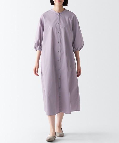 無印良品（MUJI） 7分袖ワンピース L ライトパープル レディース