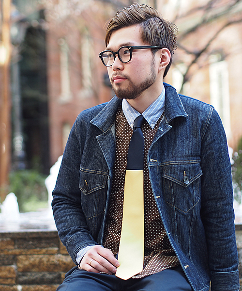 giraffe（ジラフ） ネクタイ バイカラークレリックタイ NAVY×YELLOW